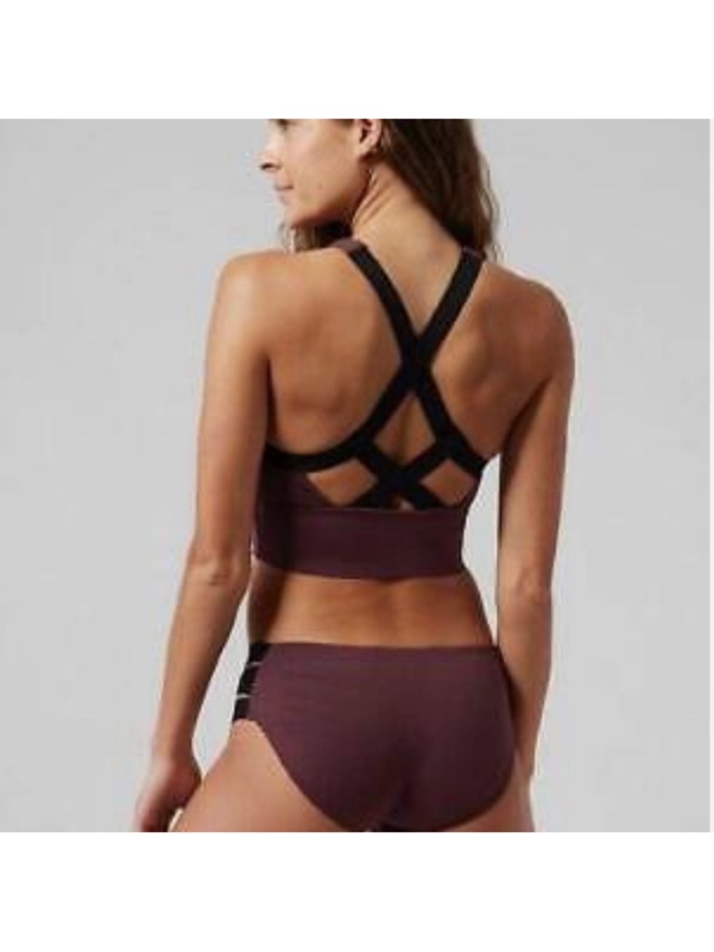 NWT ATHLETA Palm Conscious Crop Bikini Decadent chocolate Small D-DD Bottoms set